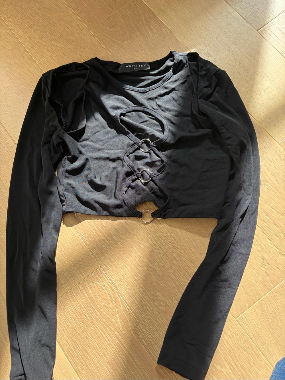 Black Long-Sleeve Cut-Out Crop Top